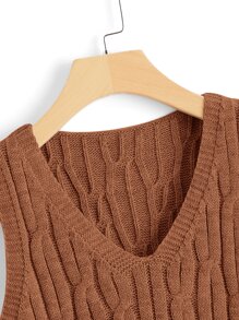 SHEIN Unity Cable Knit Sweater Vest - Brown - View 4