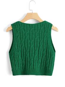 SHEIN Unity Áo ba lỗ dệt kim cổ chữ V không tay, đơn giản, đa năng, thiết kế đơn giản - màu xanh lá - Xem 2