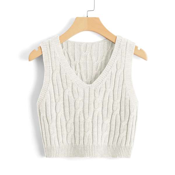 

Cable Knit Sweater Vest, White