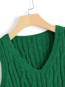 SHEIN Unity Áo ba lỗ dệt kim cổ chữ V không tay, đơn giản, đa năng, thiết kế đơn giản - màu xanh lá - Xem 4