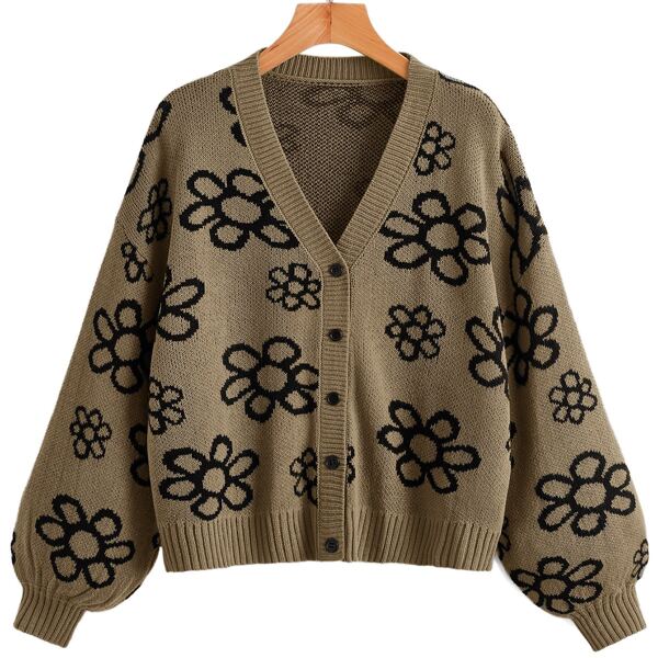 

Allover Floral Pattern Bishop Sleeve Cardigan, Multicolor