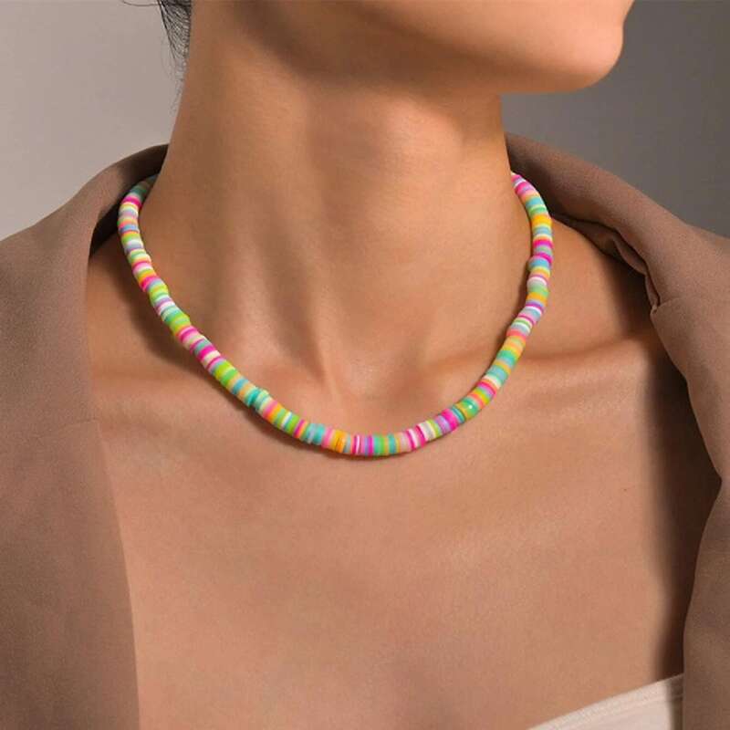

Soft Clay Beaded Necklace, Multicolor