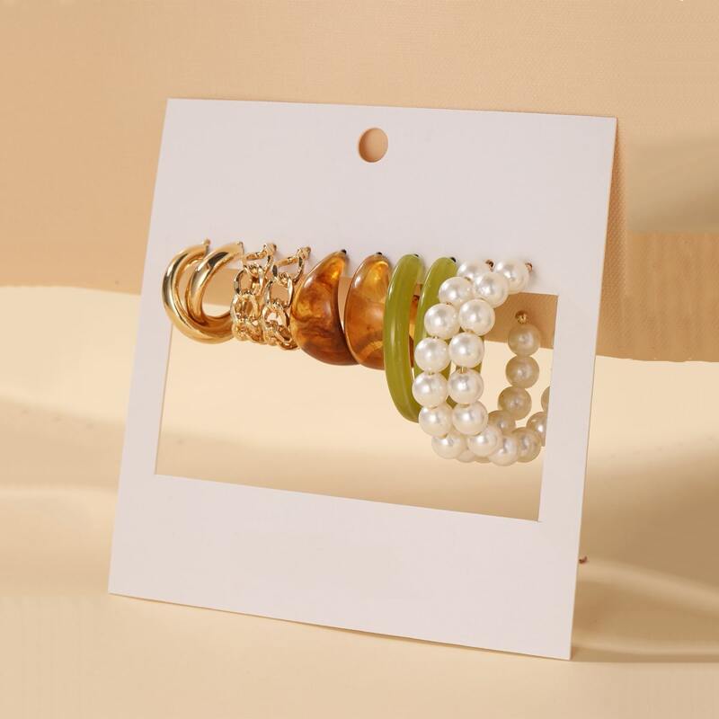 

5pairs Faux Pearl Decor Earrings, Multicolor