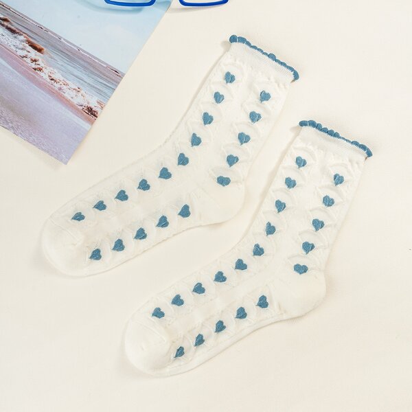 

Heart Print Crew Socks, Multicolor