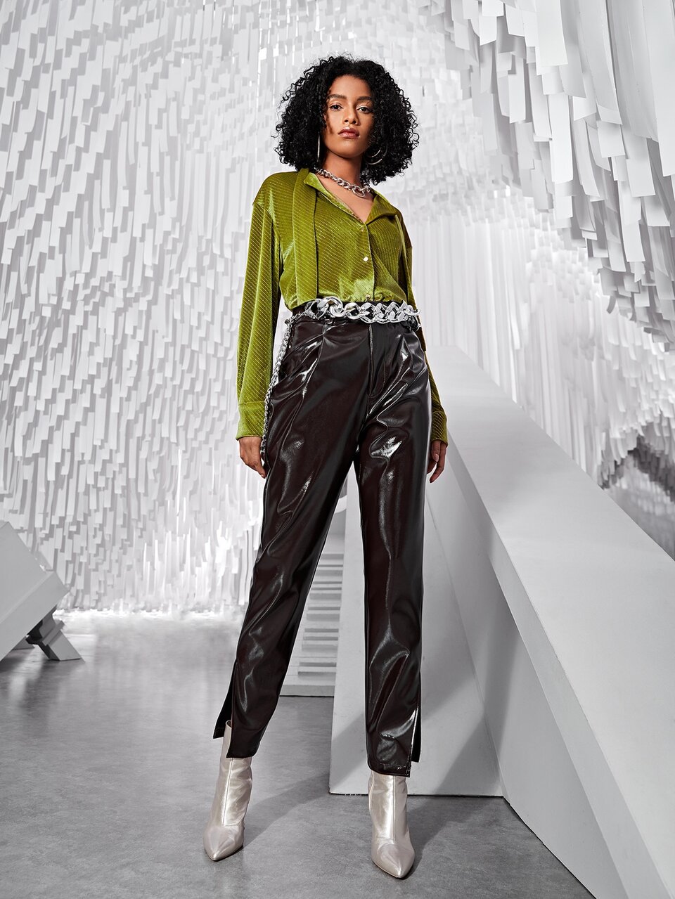 Solid Button Front Velvet Shirt