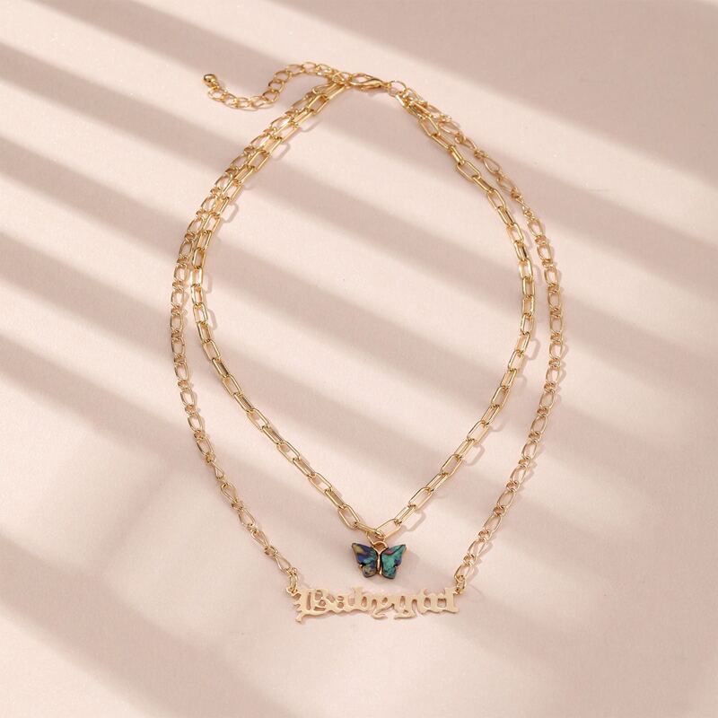 

Butterfly Decor Layered Chain Necklace, Gold