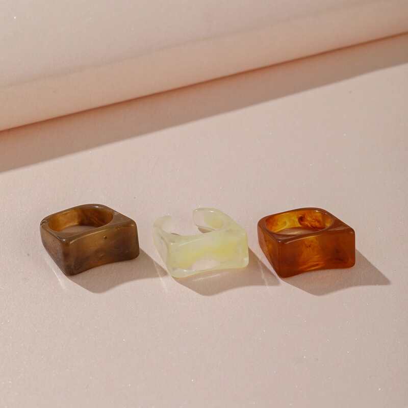 

3pcs Geo Resin Ring, Multicolor
