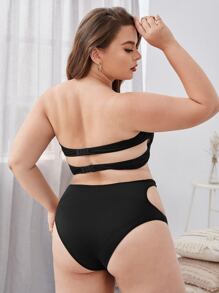 Plus Rainbow Detail Cut-out Bandeau Lingerie Set - Black - View 2