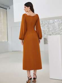 Modelyn 方領燈籠袖前抽繩連衣裙