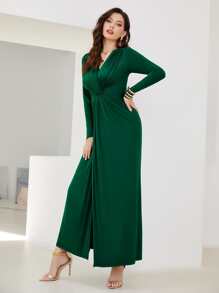 Modelyn Solid Twist Front Longline Dress - Green - View 3