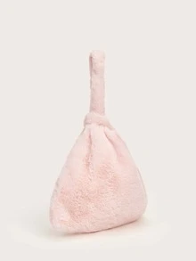 極簡風格毛茸茸手提包 - 粉色 - 查看 2