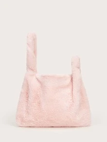 極簡風格毛茸茸手提包 - 粉色 - 查看 3