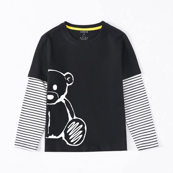 

Toddler Girls Striped Bear Print 2 In 1 Tee, Multicolor