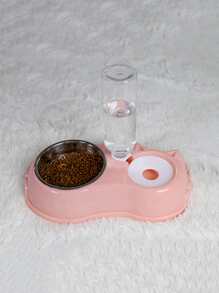 1pc Pet Bowl With Drinking Bottle - Baby Pink - View 2
