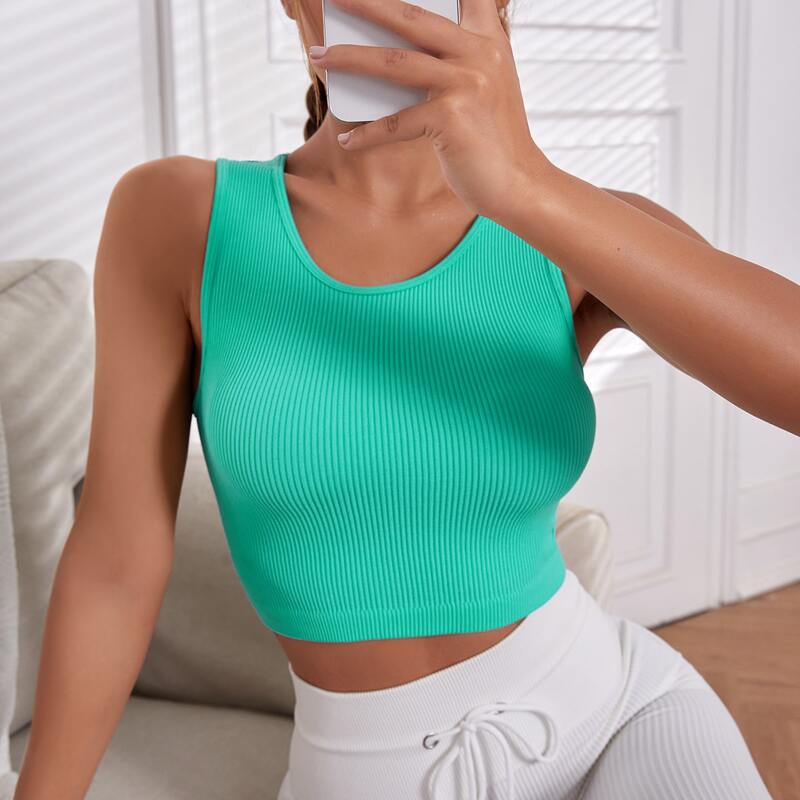 

Seamless Rib-knit Sports Tank Top, Green