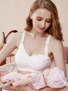 SHEIN Áo lót cho con bú có xếp nếp chắc chắn dành cho bà bầu - trắng - Xem 1