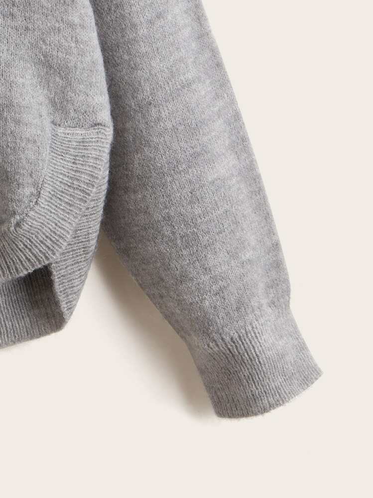 SHEIN Leap Crew Sudadera De Manga Raglán Para Niña Adolescente Con Diseño Asimétrico En Cintura Y Cadera - Gris - Añade 3