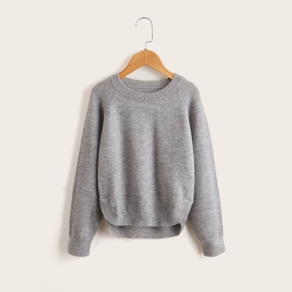 

Girls Raglan Sleeve High Low Sweater, Grey