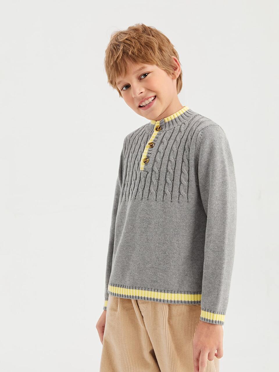 Boys Mock Neck Cable Knit Half Button Sweater