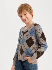 SHEIN Boys Argyle Pattern Jumper - Multicolor - View 1