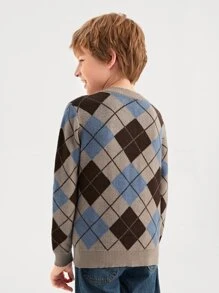 SHEIN Boys Argyle Pattern Jumper - Multicolor - View 2