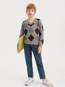 SHEIN Boys Argyle Pattern Jumper - Multicolor - View 4