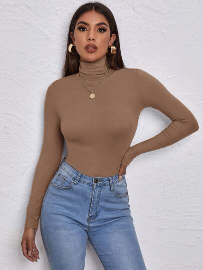 RueChic Top de cuello cisne forma ajustada ropa de trabajo