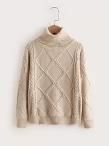 SHEIN Boys Argyle Pattern High Neck Jumper - Apricot - View 1