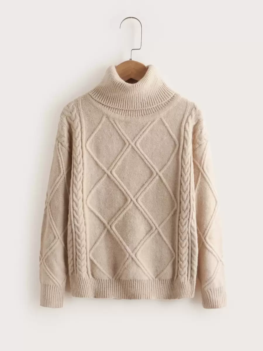 SHEIN Boys Argyle Pattern High Neck Jumper - Apricot - View 1