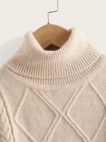 SHEIN Boys Argyle Pattern High Neck Jumper - Apricot - View 3