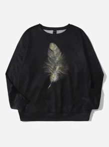 SHEIN Unity Sudadera con estampado de pluma - Negro - Ver 1