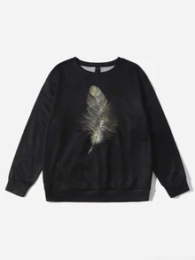SHEIN Unity Sudadera con estampado de pluma - Negro - Ver 3