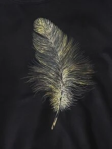 SHEIN Unity Sudadera con estampado de pluma - Negro - Ver 5