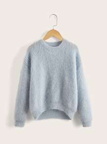 SHEIN Áo len nữ màu trơn Cơ bản - Màu xanh nhạt - Xem 1