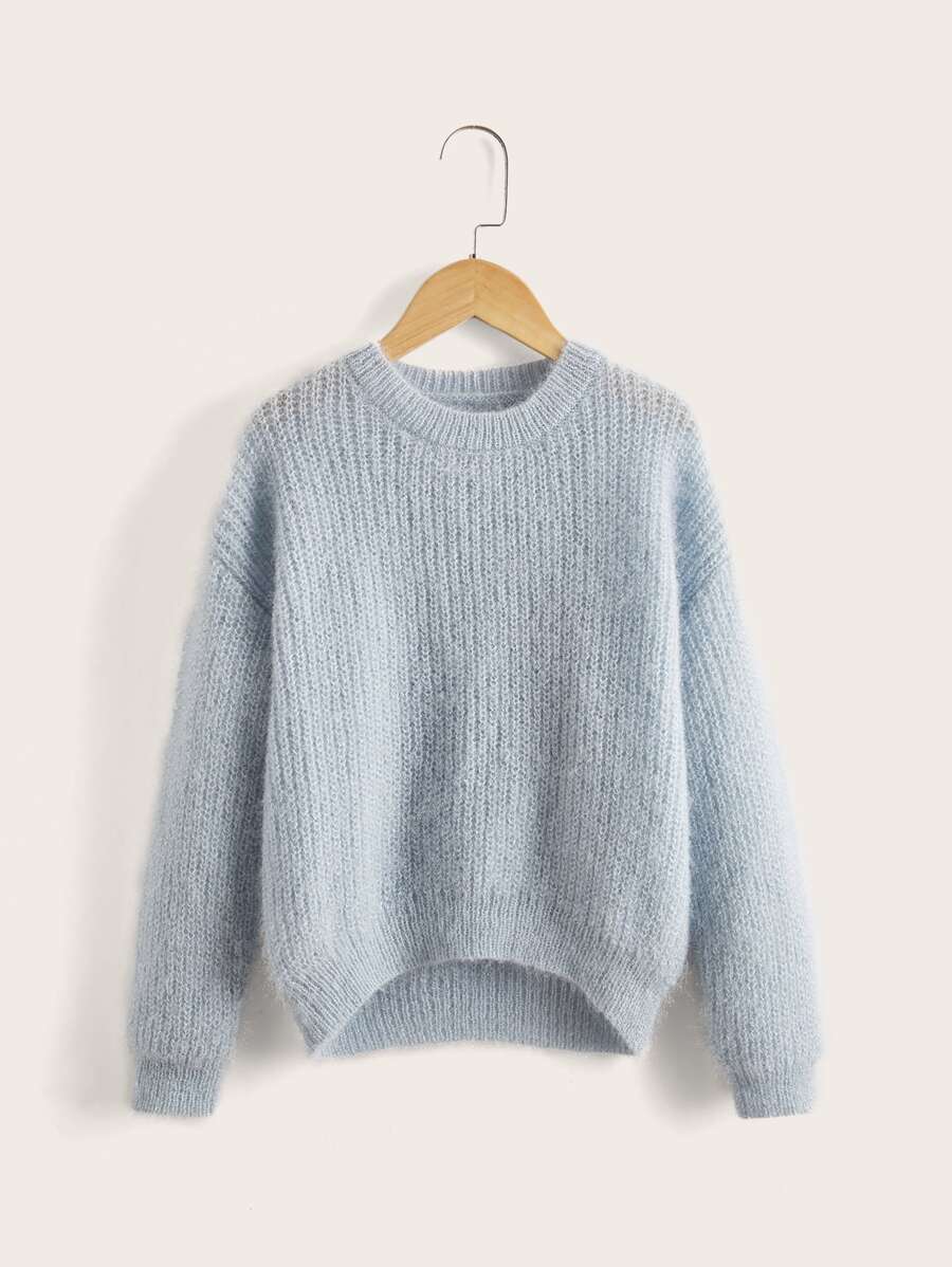 SHEIN Áo len nữ màu trơn Cơ bản - Màu xanh nhạt - Xem 1