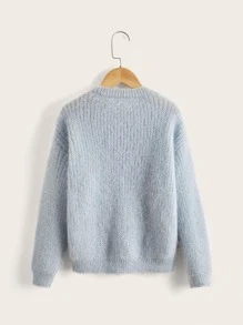 SHEIN Áo len nữ màu trơn Cơ bản - Màu xanh nhạt - Xem 2