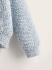 SHEIN Áo len nữ màu trơn Cơ bản - Màu xanh nhạt - Xem 3