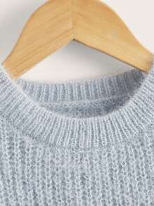 SHEIN Áo len nữ màu trơn Cơ bản - Màu xanh nhạt - Xem 4