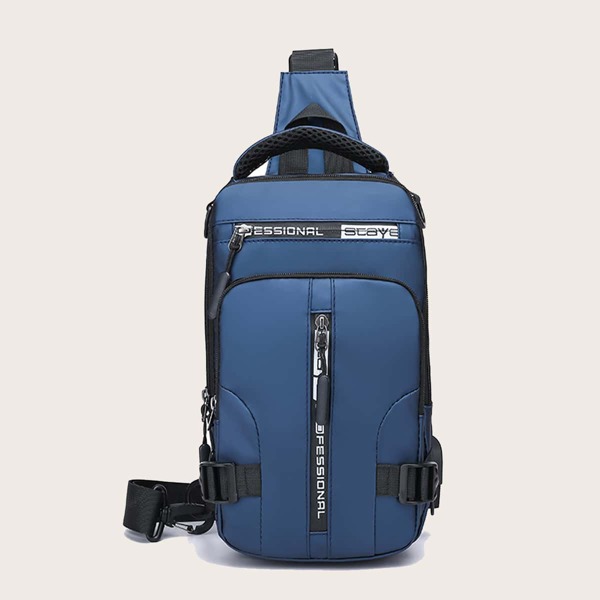

Men Letter Patch Release Buckle Decor Oxford Sling Bag, Blue