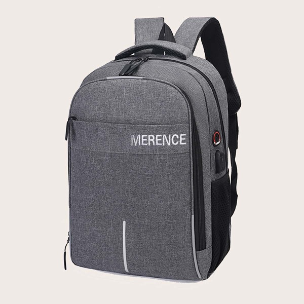 

Men Letter Graphic Multi-Compartment Backpack, Grey