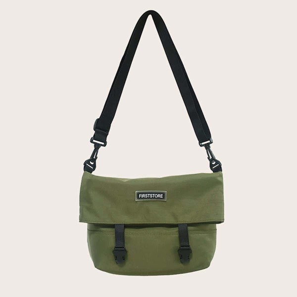 

Men Letter Patch Release Buckle Decor Crossbody Bag, Army green