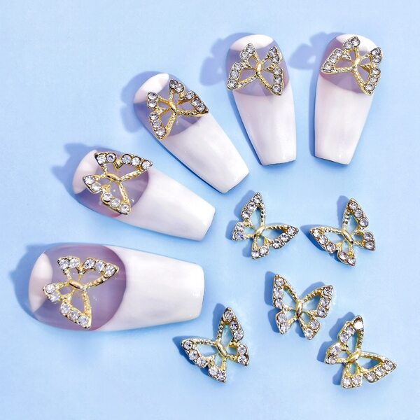 

10pcs Butterfly Rhinestone Nail Art Decoration, Gold