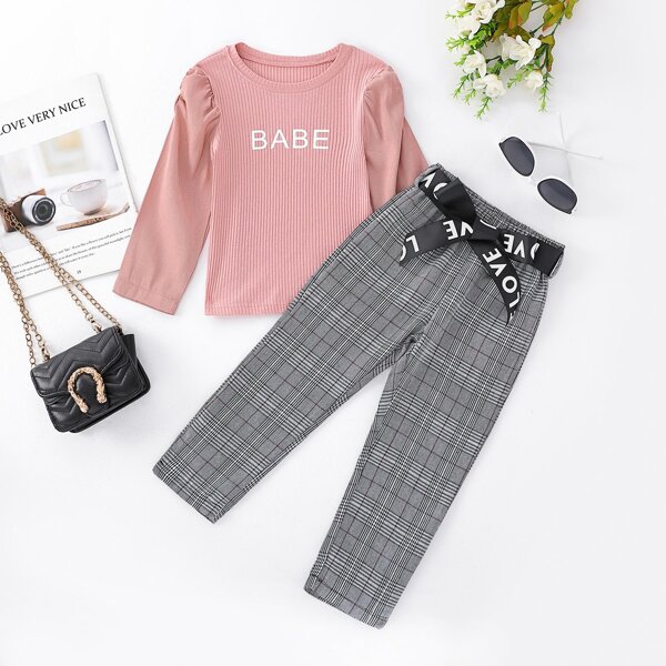 

Toddler Girls Letter Graphic Sweatshirt & Plaid Sweatpants Set, Multicolor
