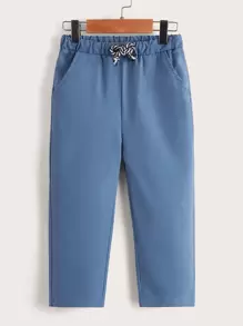 SHEIN Toddler Boys Drawstring Waist Slant Pocket Trousers - Blue - View 1