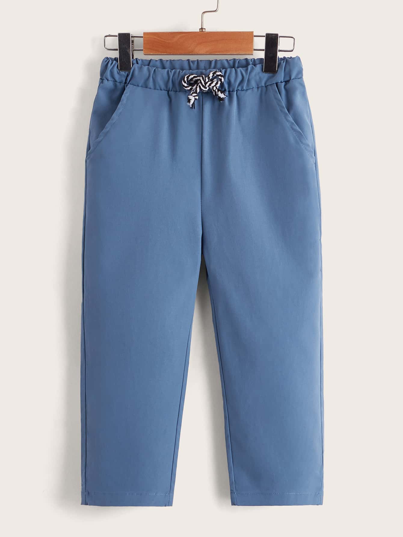 SHEIN Toddler Boys Drawstring Waist Slant Pocket Trousers - Blue - View 1