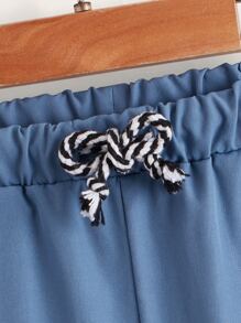 SHEIN Toddler Boys Drawstring Waist Slant Pocket Trousers - Blue - View 4