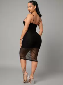 SHEIN SXY 拼接波點網紗吊帶緊身洋裝 - 黑色 - 查看 2