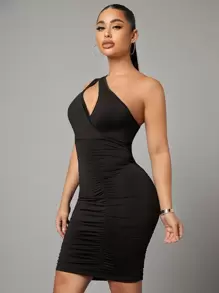 SHEIN SXY Đầm Cắt ra màu trơn Gợi cảm - màu đen - Xem 5