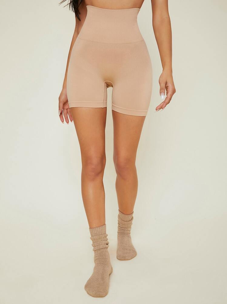 High Waisted Shapewear Shorts - Apricot - View 1
