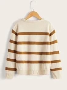 SHEIN Boys Striped Pattern Drop Shoulder Jumper - Apricot - View 2